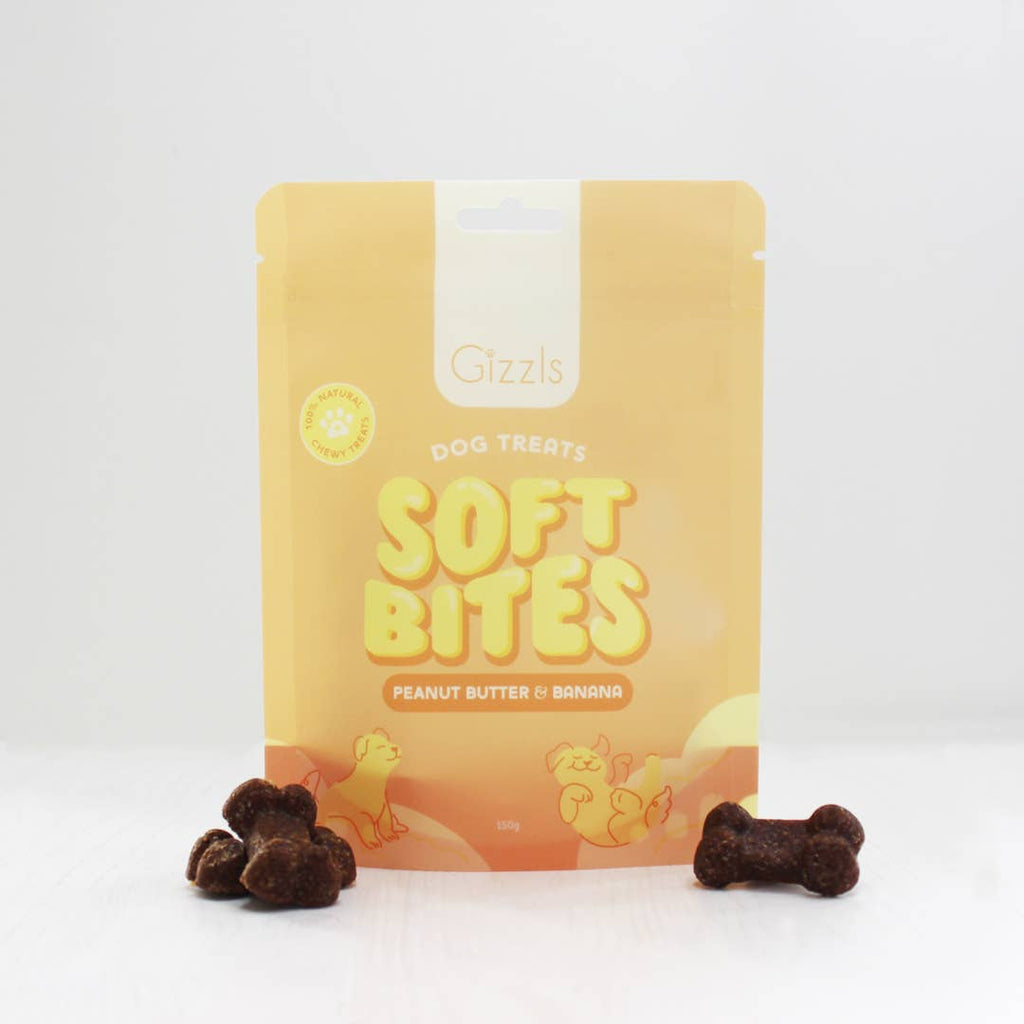 Friandises pour chiens Gizzls Soft Bites au beurre de cacahuète et à la banane (150 g)