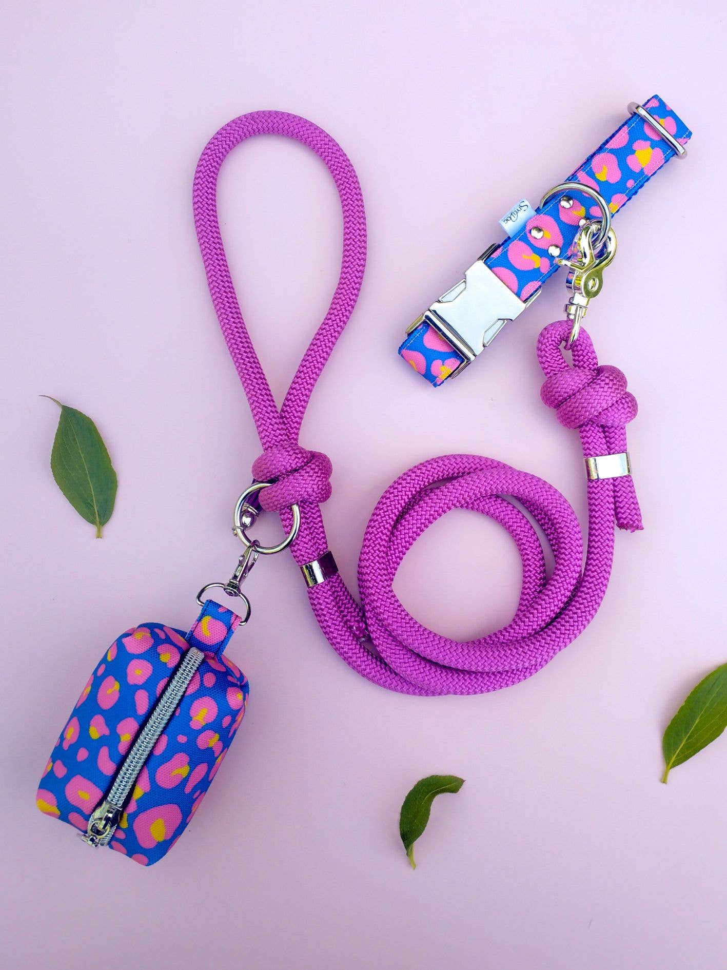 Laisse pour Chien en corde fuchsia - Fait main en France