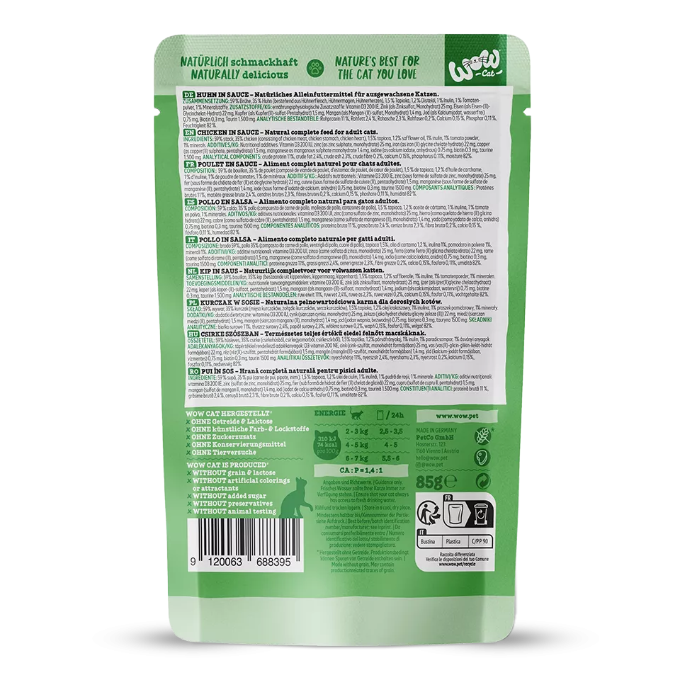WOW CAT Poulet en Sauce – Nourriture humide pour chat adulte - 85g