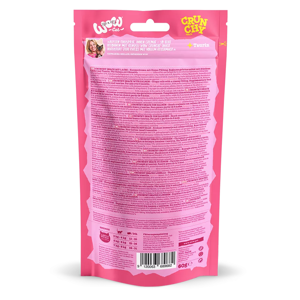 WOW Crunchy Snack Saumon – Friandise croustillante pour chat