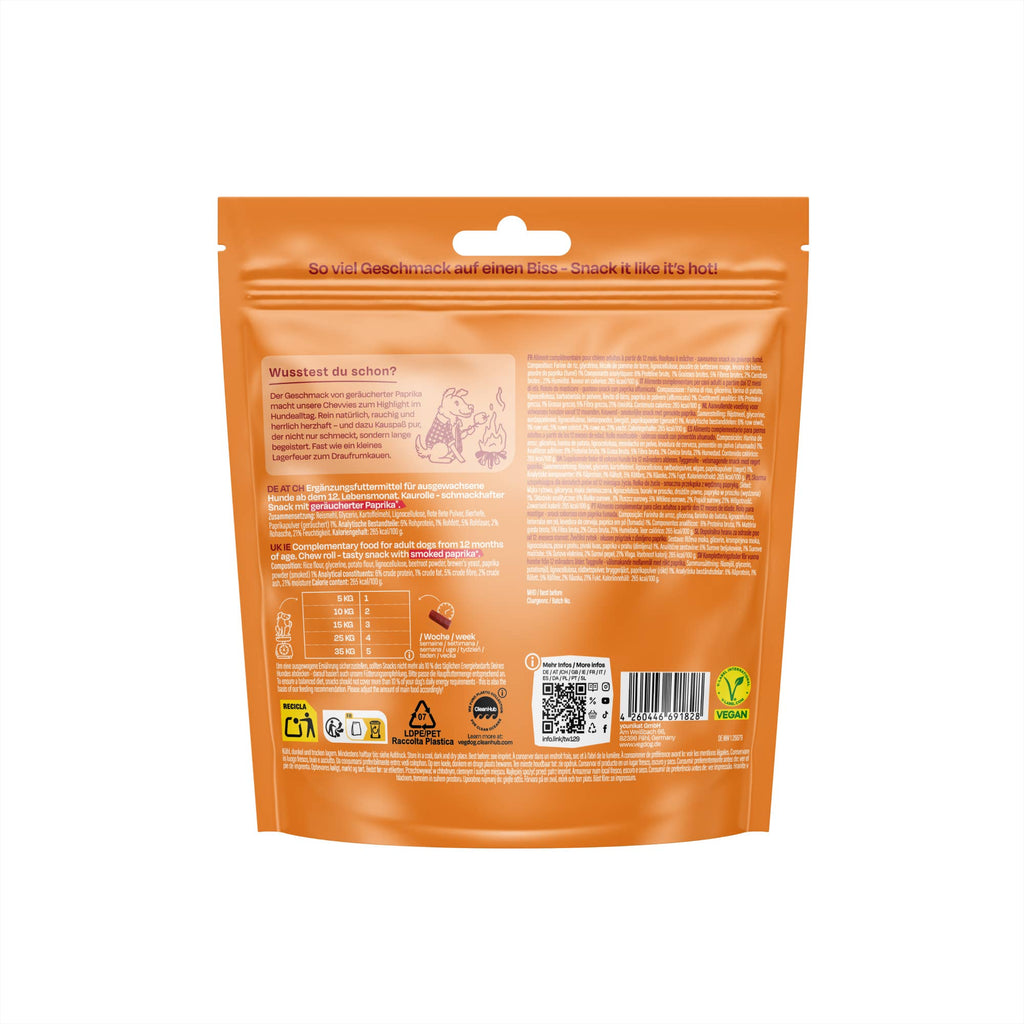 VEGDOG Chevvies Small 200 g – Bâtonnets à mâcher hypoallergéniques saveur BBQ