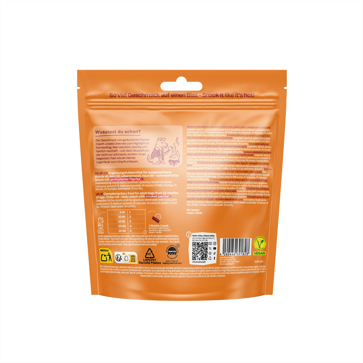 VEGDOG Chevvies Small 200 g – Bâtonnets à mâcher hypoallergéniques saveur BBQ