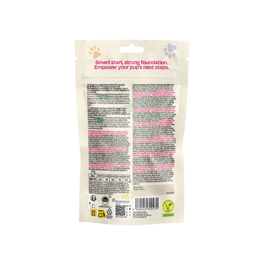 VEGDOG Brainy Bites 80 g Chiot – Friandises végétales pour l'apprentissage hypoallergéniques