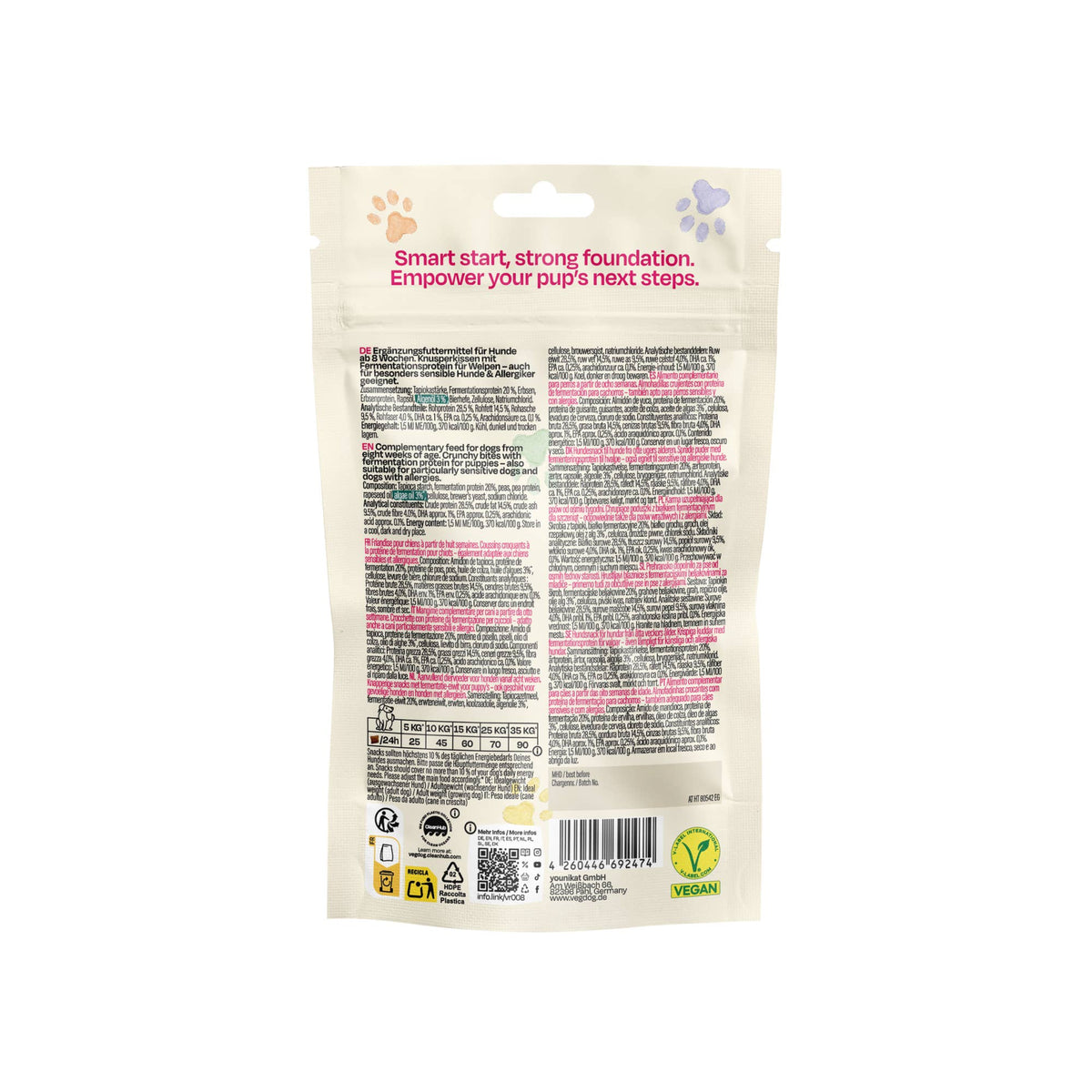 VEGDOG Brainy Bites 80 g Chiot – Friandises végétales pour l'apprentissage hypoallergéniques