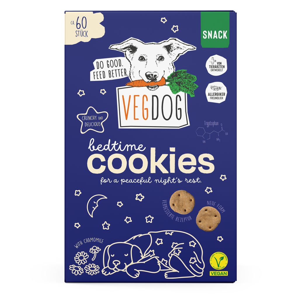 VEGDOG Biscuits du soir 400 g – Friandises végétales apaisantes pour chien