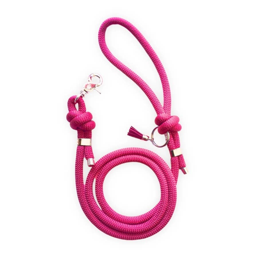 Laisse pour Chien en Corde rose fluo - Fait main en France