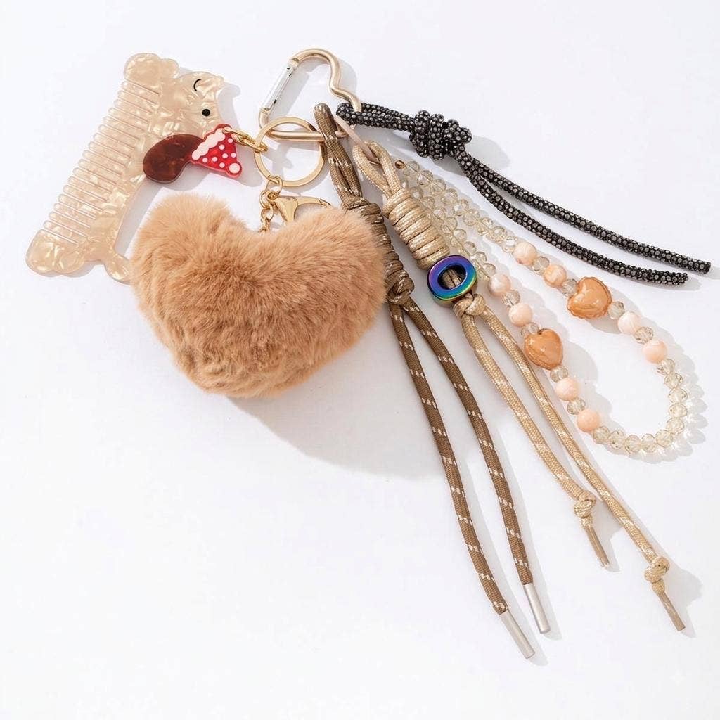 Bijou de sac Cœur & Peigne Chien – Porte-clés bohème