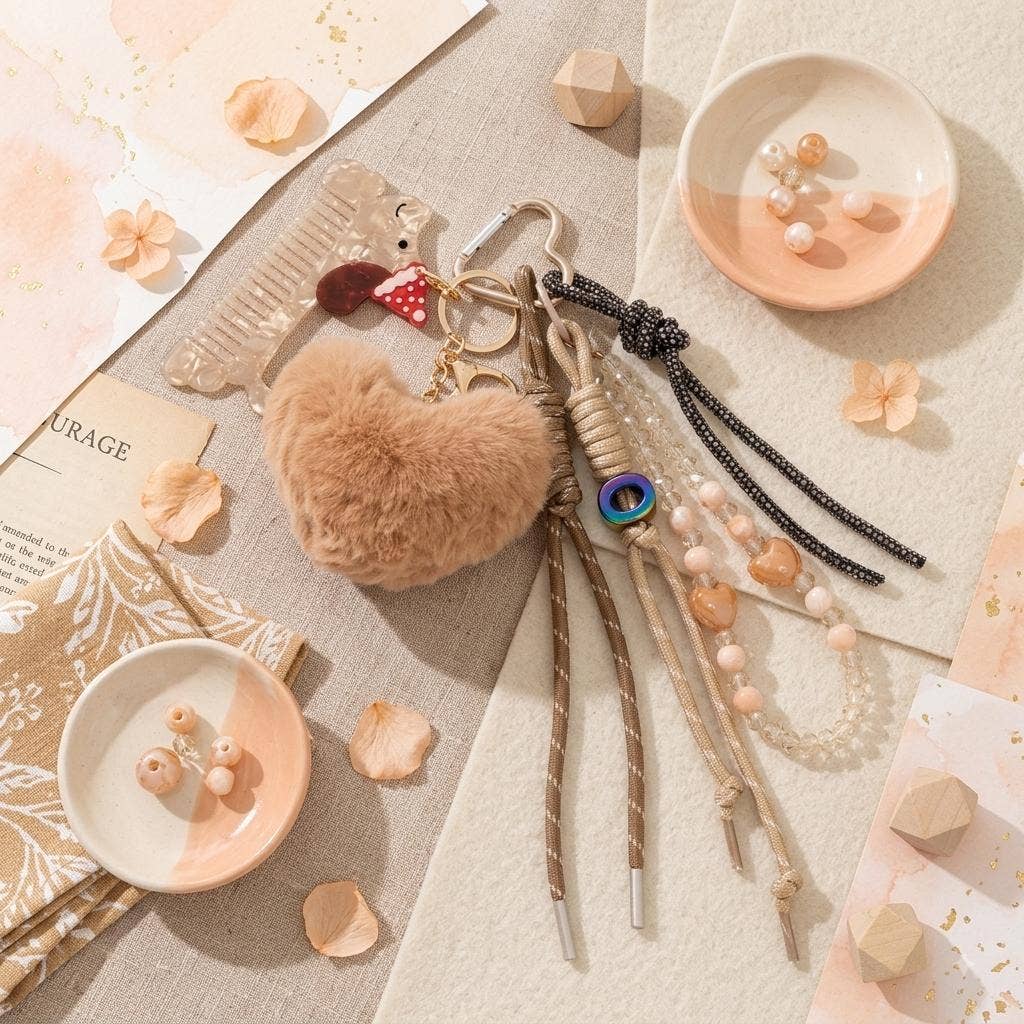 Bijou de sac Cœur & Peigne Chien – Porte-clés bohème