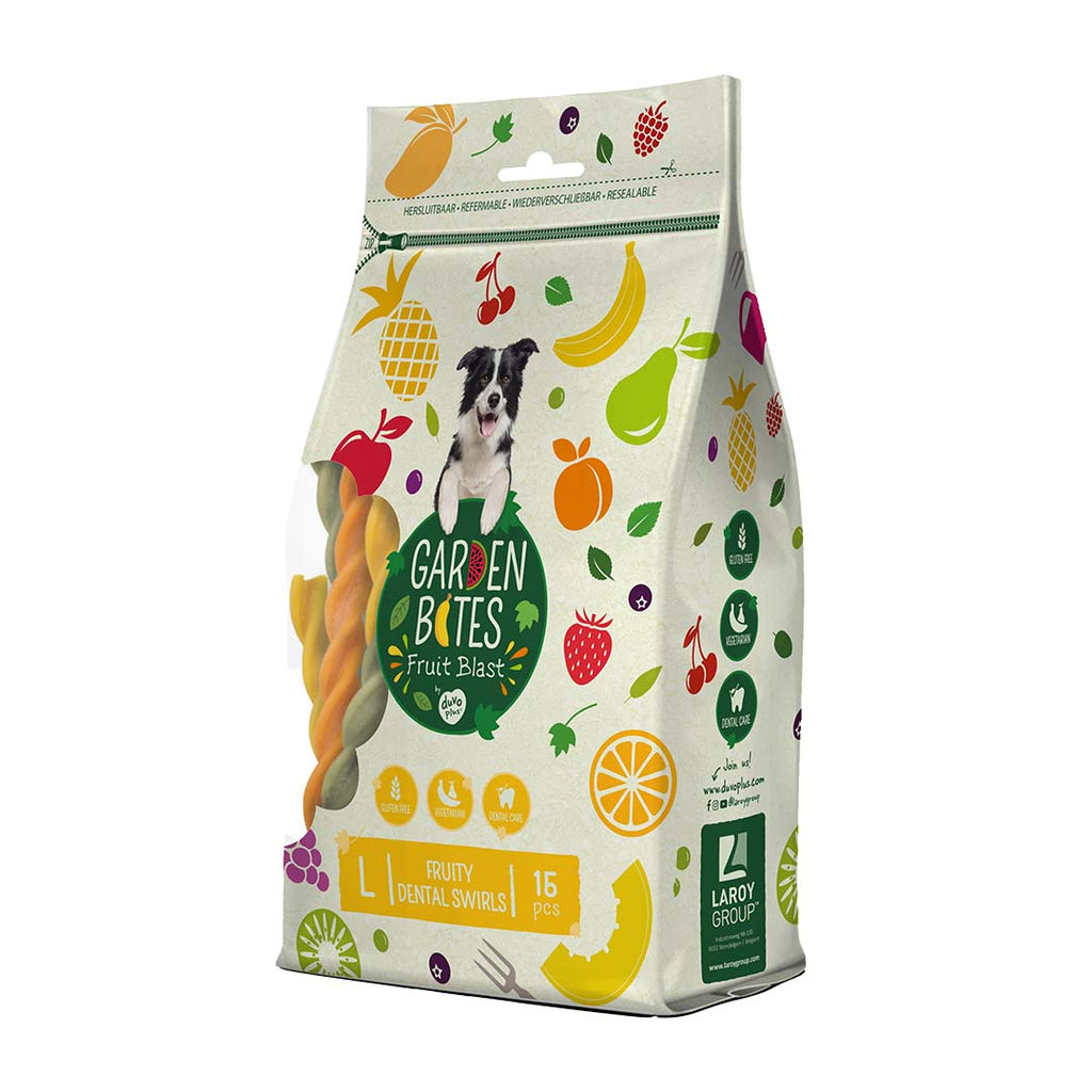 Garden Bites Fruity Dental Swirls L – Friandises dentaires végétales – 15 pièces