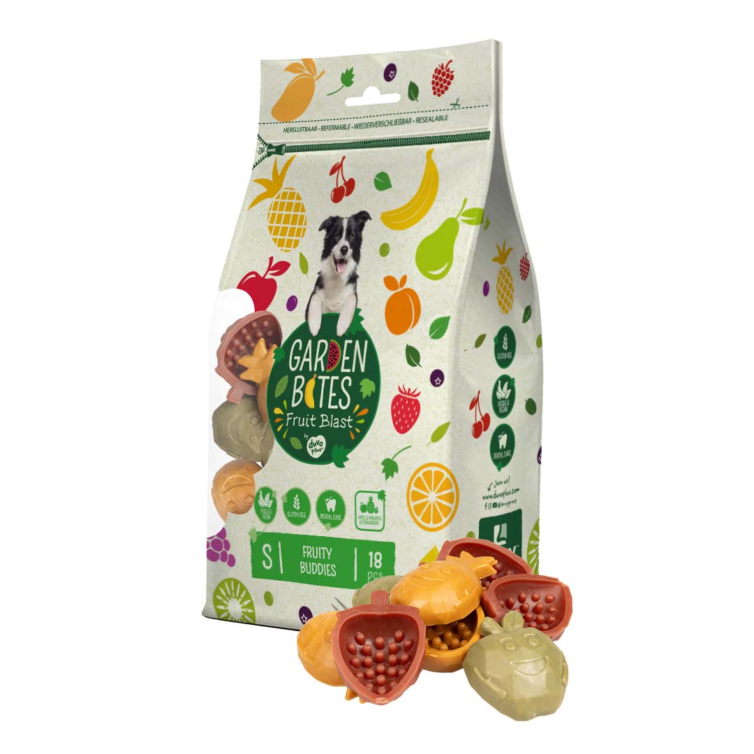 Garden Bites — Friandises Dentaires Fruity Buddies — S 6cm — Sachet de 18 pièces