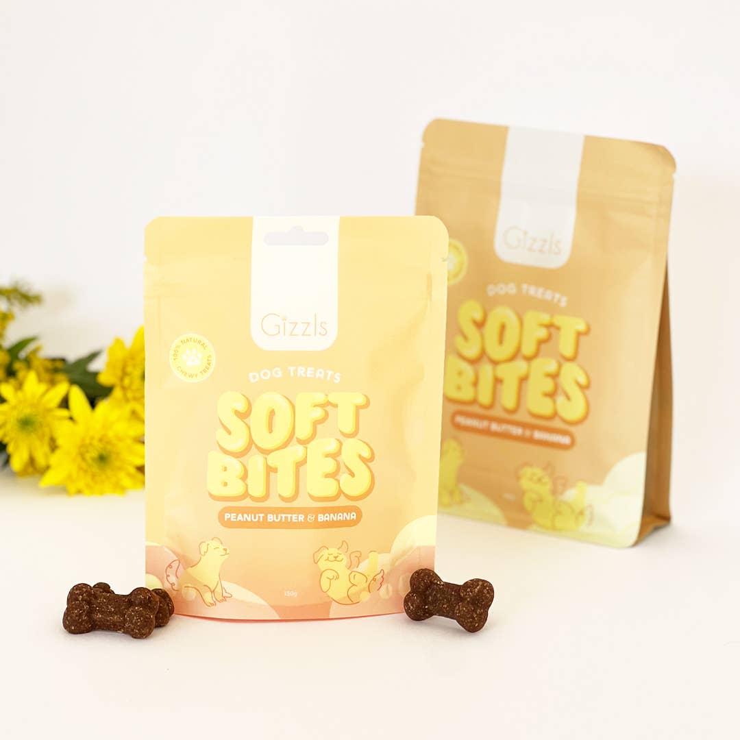 Friandises pour chiens Gizzls Soft Bites au beurre de cacahuète et à la banane (150 g)