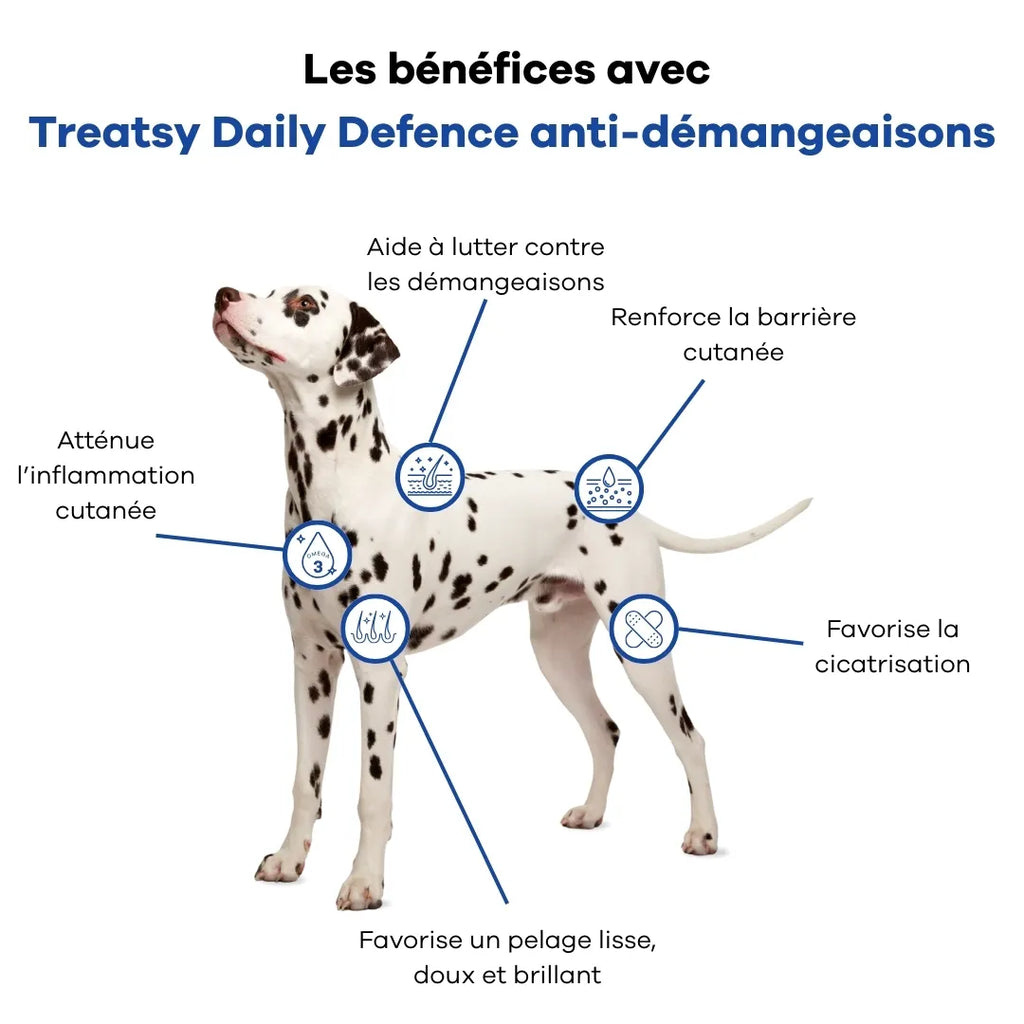 Treatsy Daily Defence Anti-Démangeaisons – Complément peau & pelage quotidien pour chien
