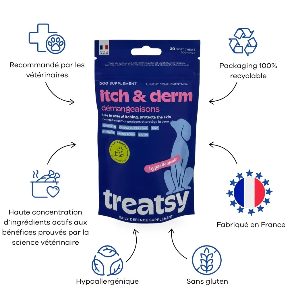 Treatsy Daily Defence Anti-Démangeaisons – Complément peau & pelage quotidien pour chien