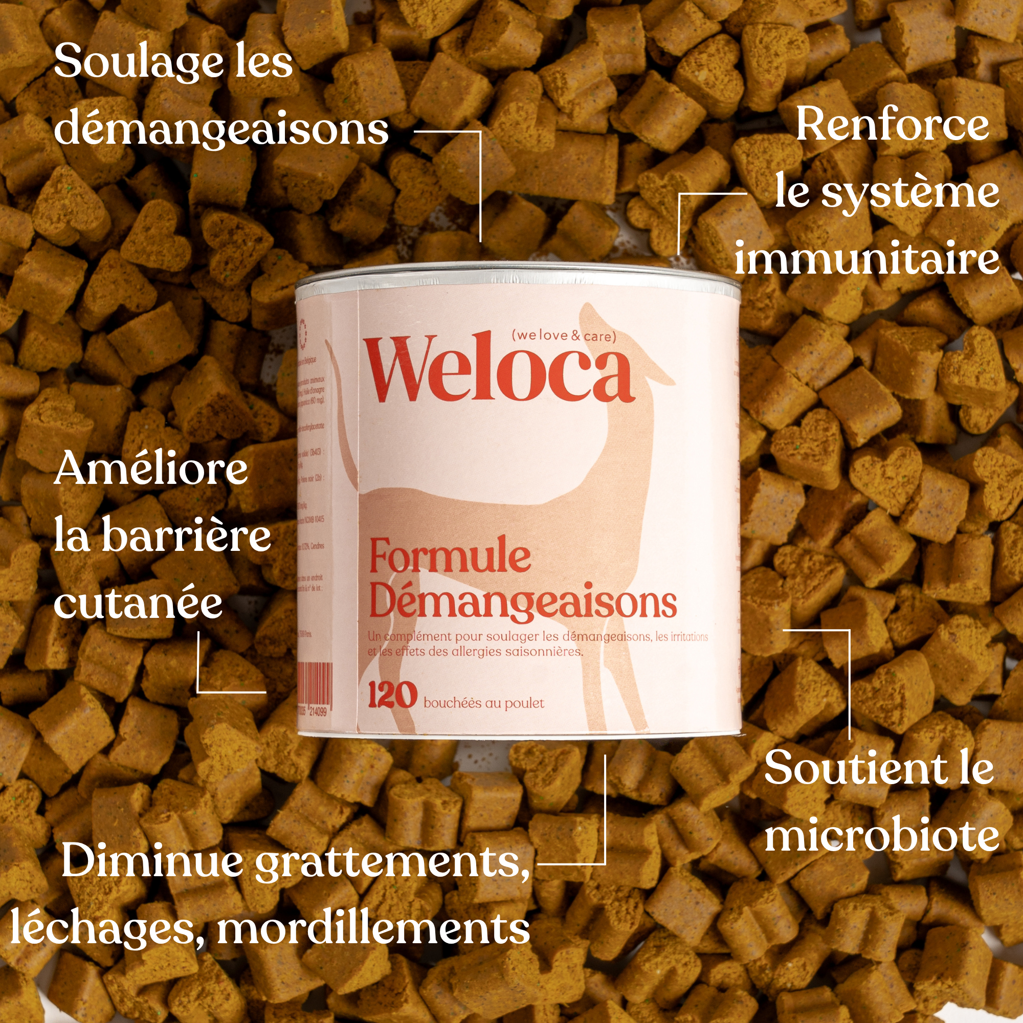 Weloca – Complément Démangeaisons pour chien (120 bouchées)
