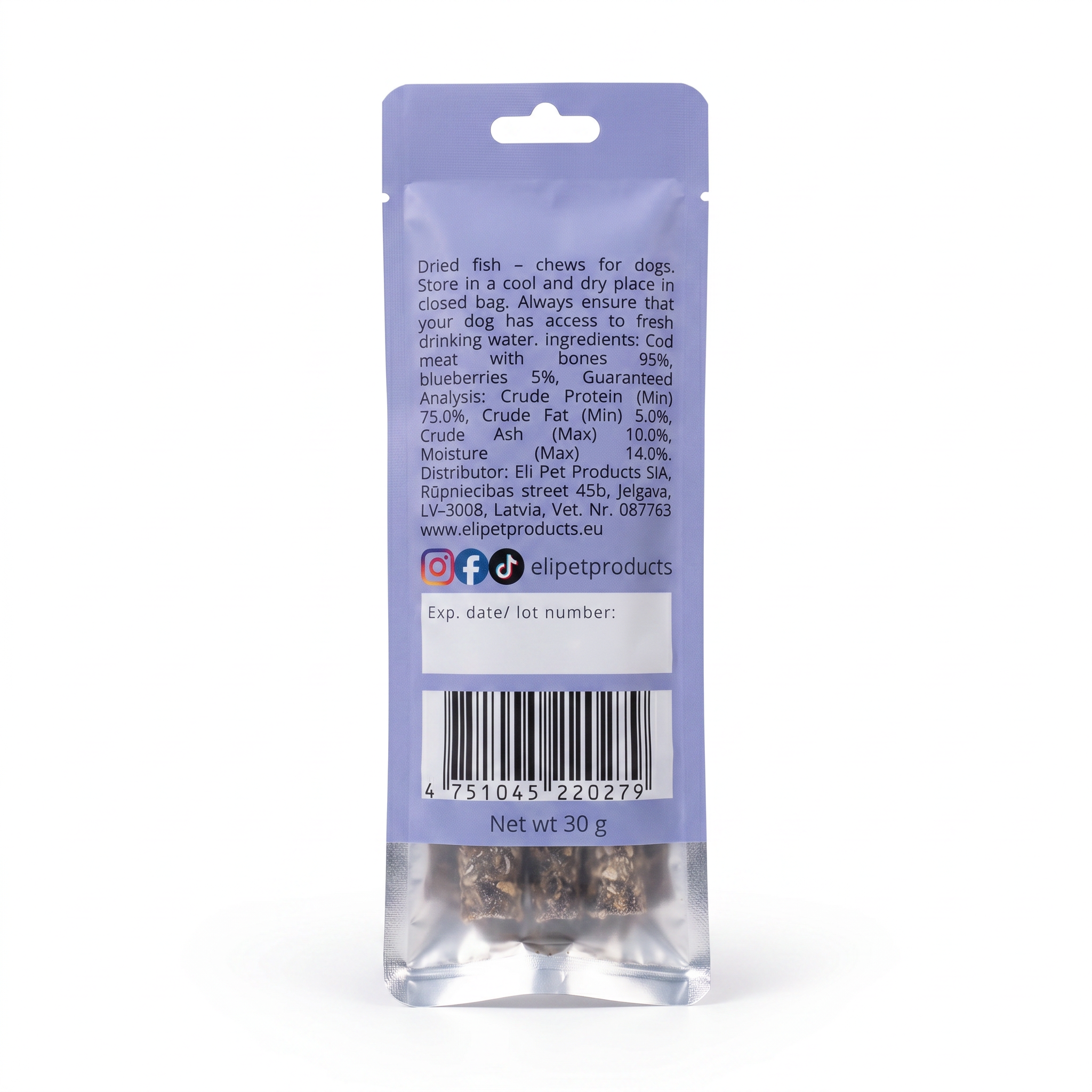 Bâtonnets Morue & Myrtilles – Eli Pet Products | 30g