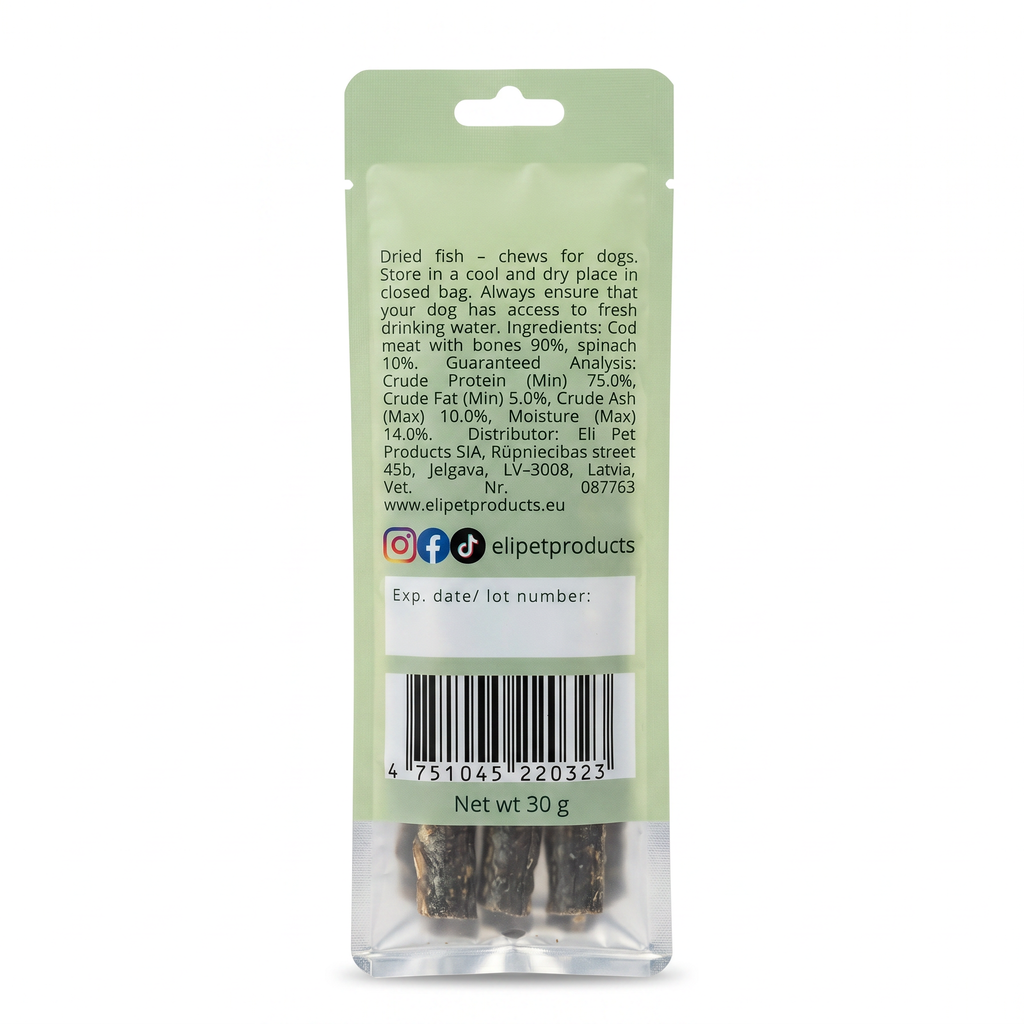 Bâtonnets Morue & Épinards – Eli Pet Products | 30g