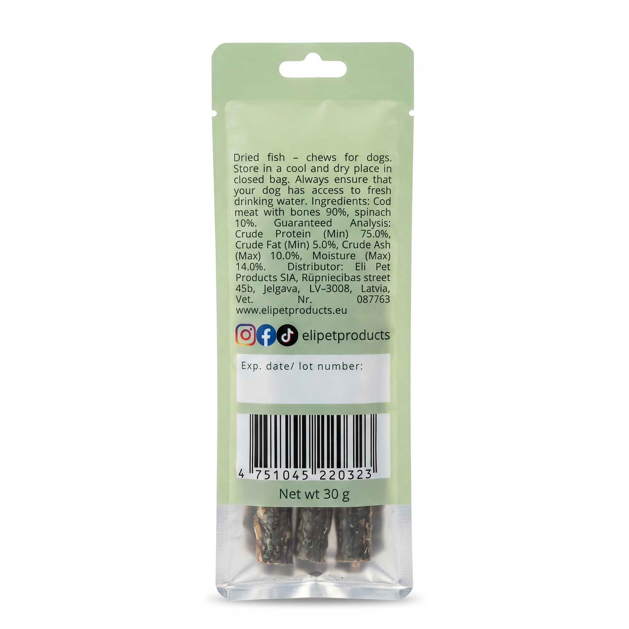 Bâtonnets Morue & Épinards – Eli Pet Products | 30g