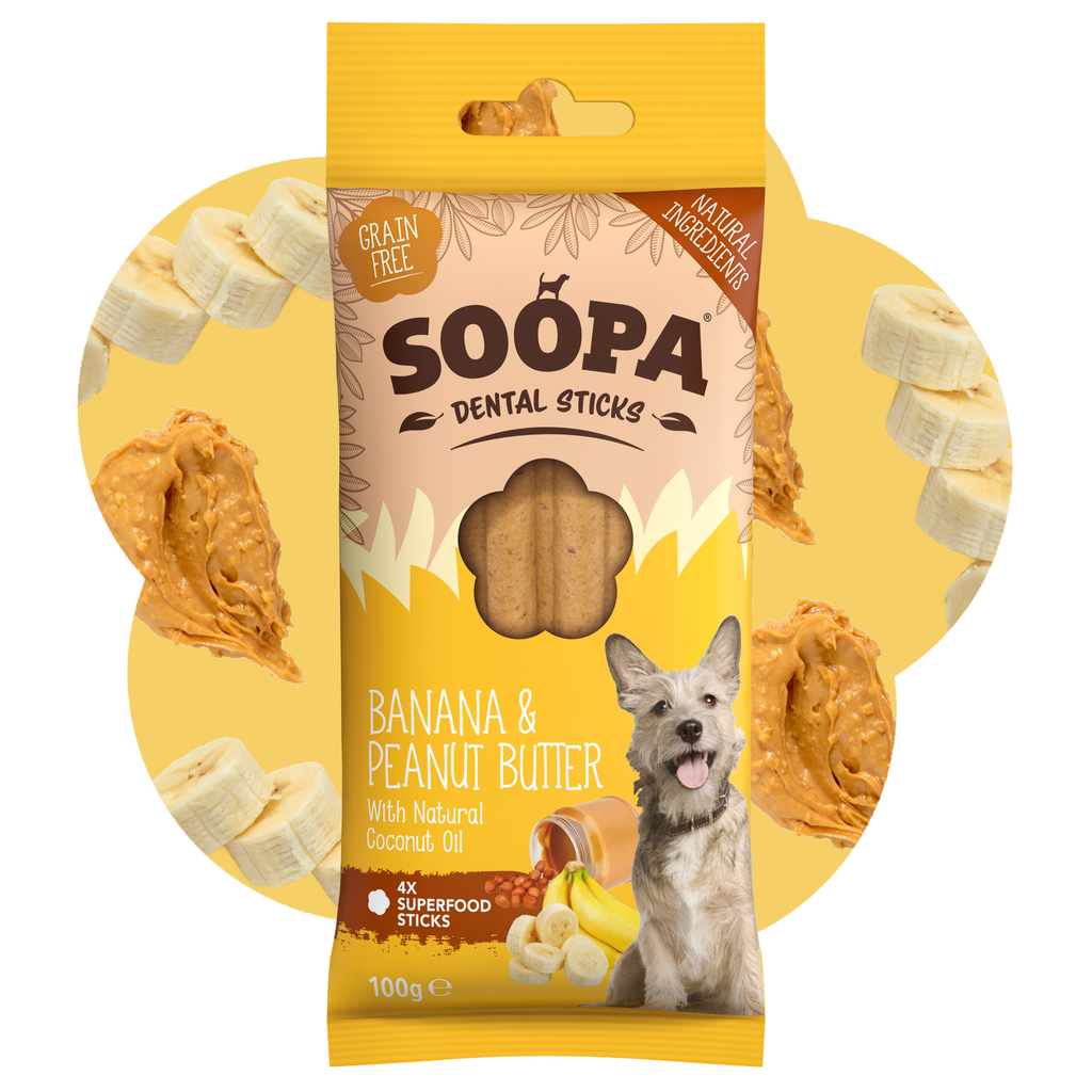 Bâtonnets dentaires beurre de cacahuète & Banane – Soopa - 100g