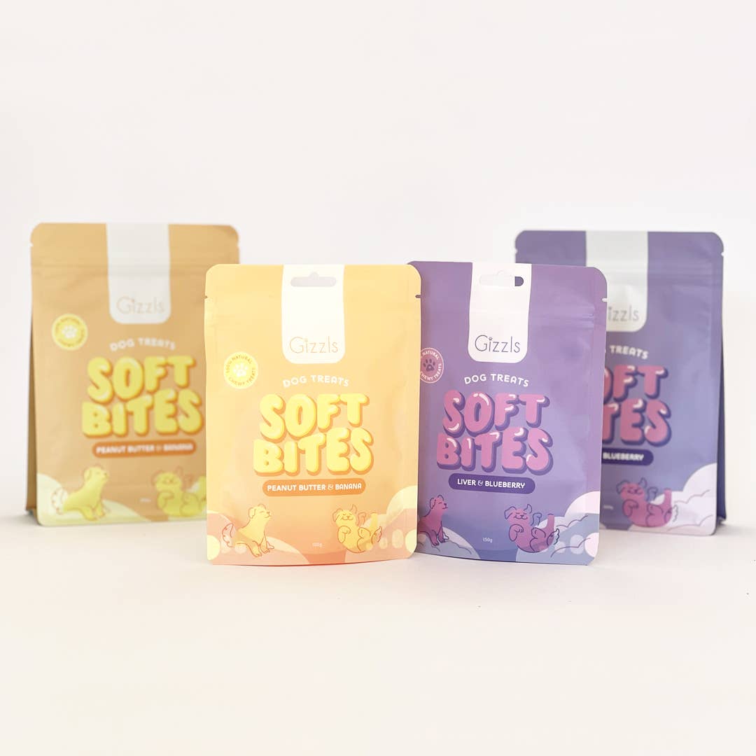 Friandises pour chiens Gizzls Soft Bites au beurre de cacahuète et à la banane (150 g)
