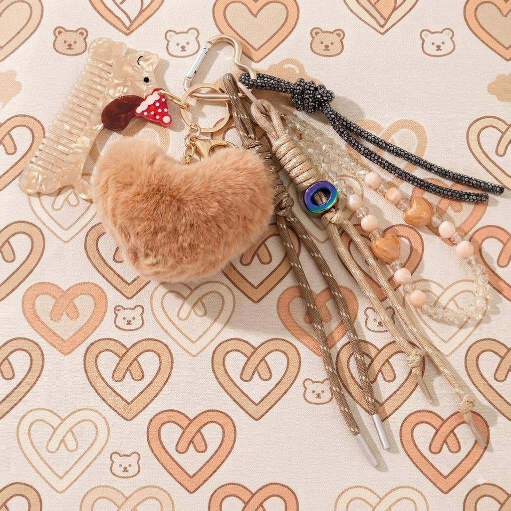 Bijou de sac Cœur & Peigne Chien – Porte-clés bohème
