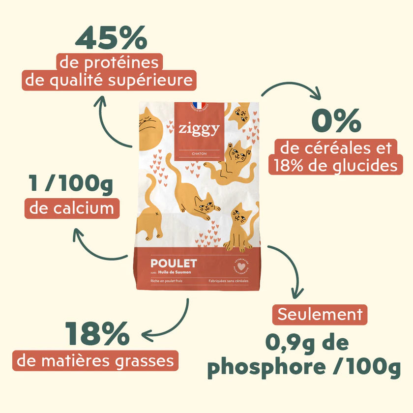 Croquettes Ziggy Chaton au poulet et huile de saumon 1kg