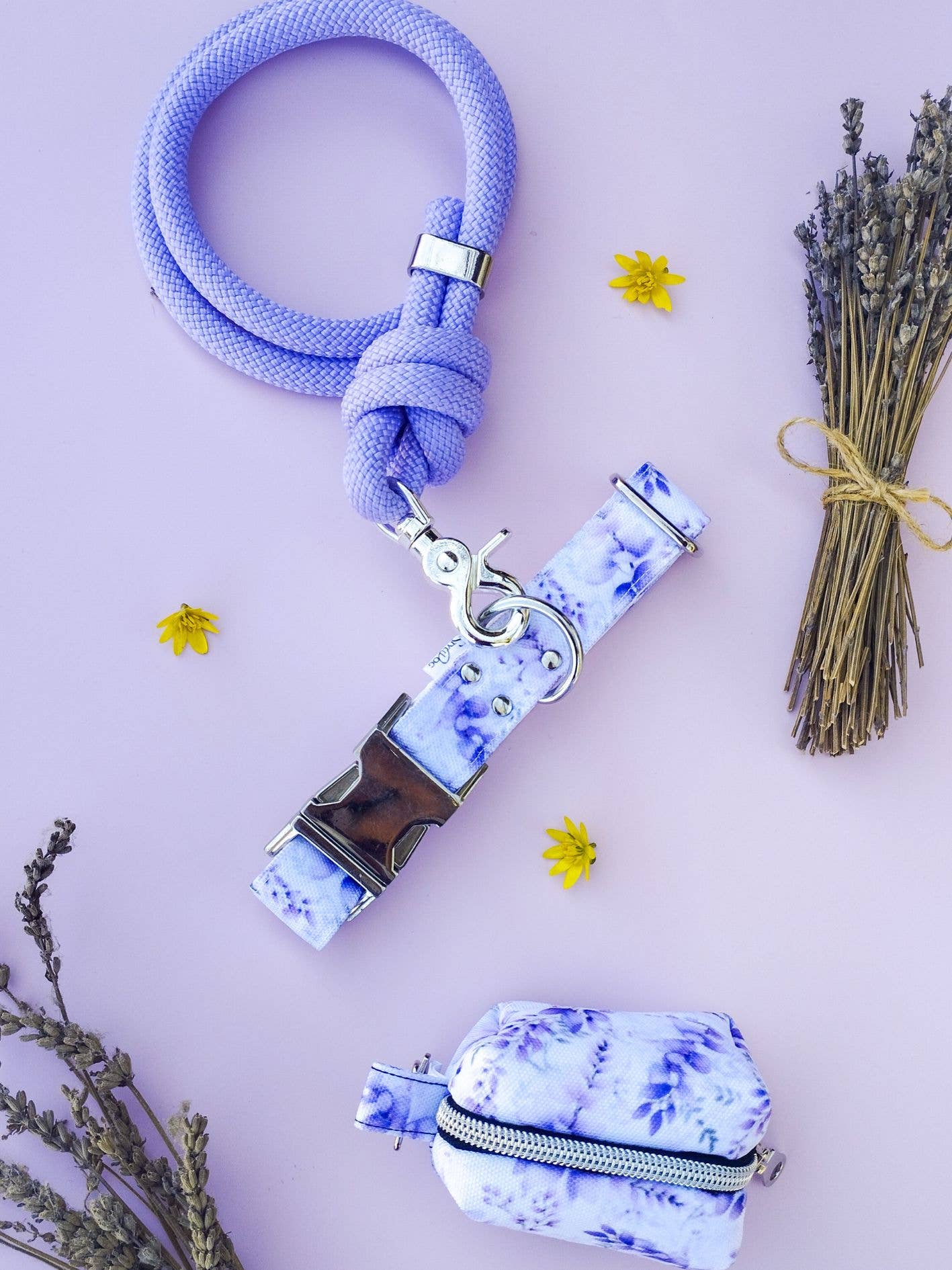 Laisse pour Chien en corde violet clair- Fait main en France