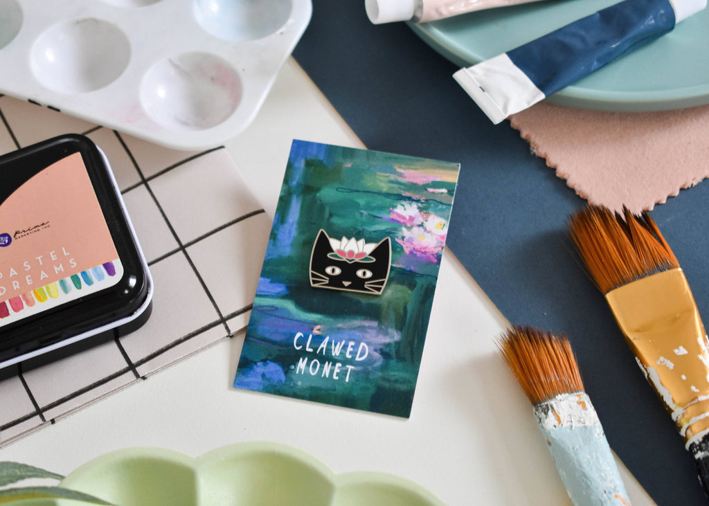 Broche d'artiste en forme de chat Clawed Monet