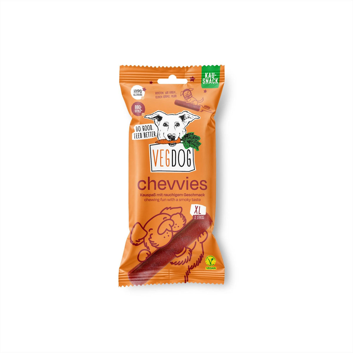 VEGDOG Chevvies XL 200 g – Bâtonnets à mâcher végétaux saveur BBQ
