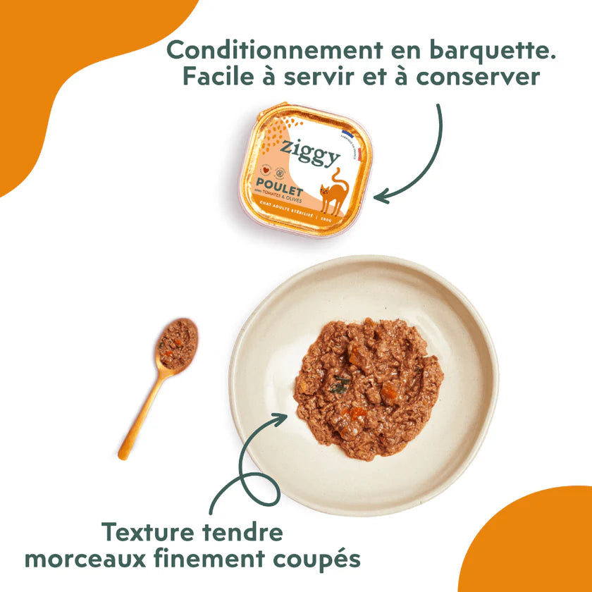 Pâtée Ziggy au poulet, tomate & olive – 4 x 100 g