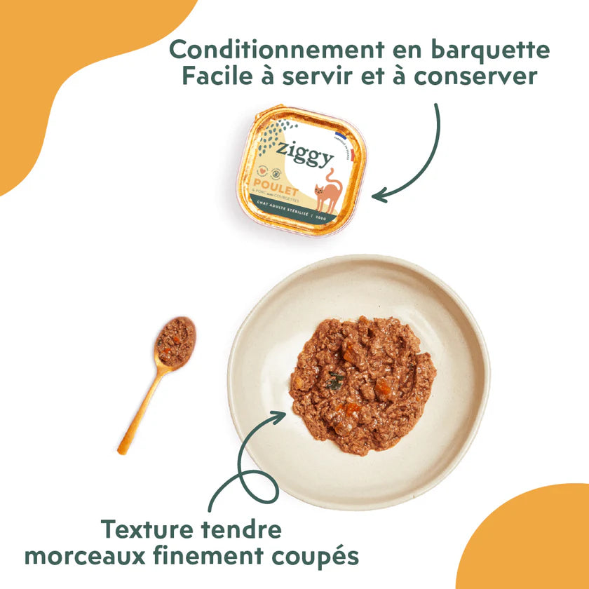 Pâtée Ziggy au poulet – Chat adulte stérilisé – 4 x 100 g