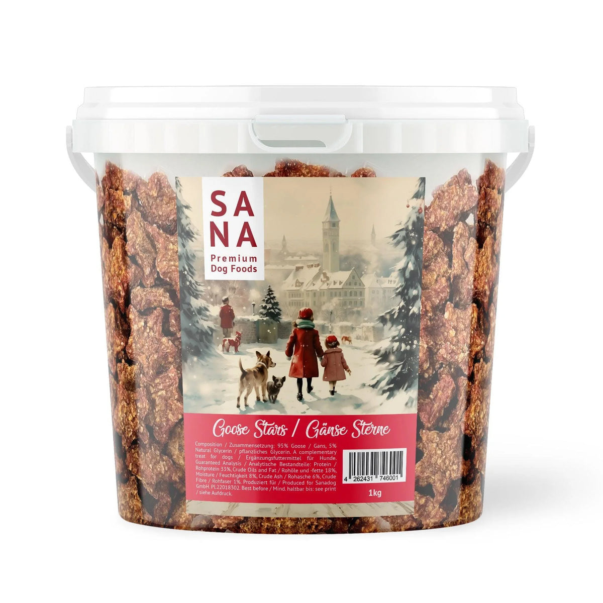 Étoiles d’oie SANADOG – Friandises de Noël pour chiens – Seau de 1 kg