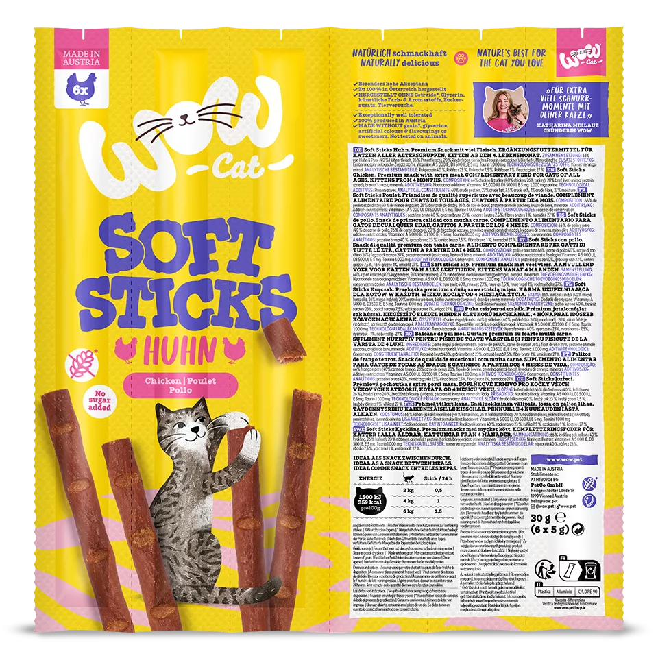 WOW Soft Sticks au Poulet pour Chat – 6 × 5 g (30 g)